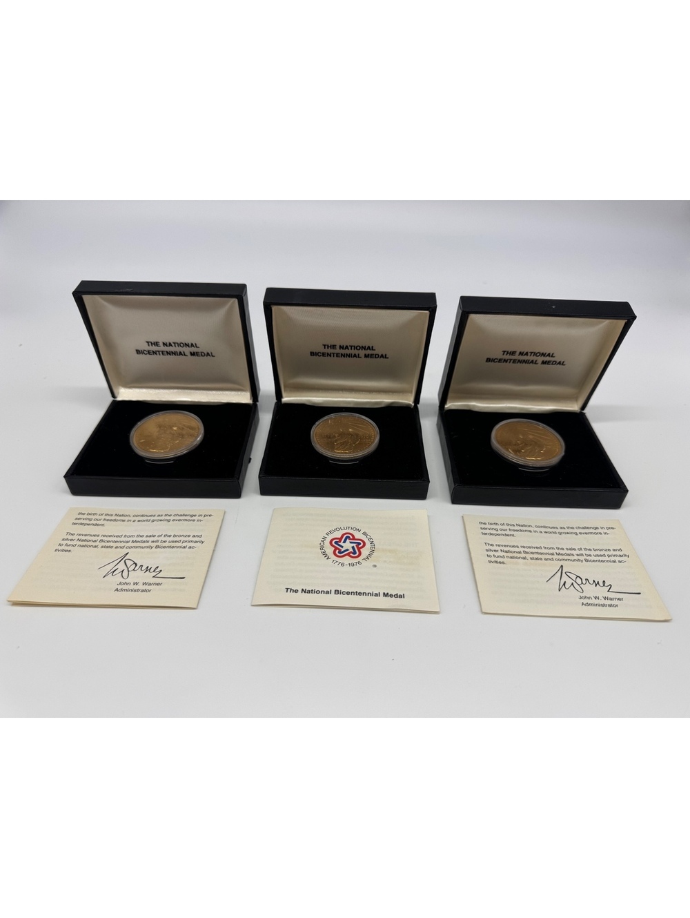 Lot Of 3 National Bicentennial 1776-1976 Statue of Liberty Gold Plated Medals